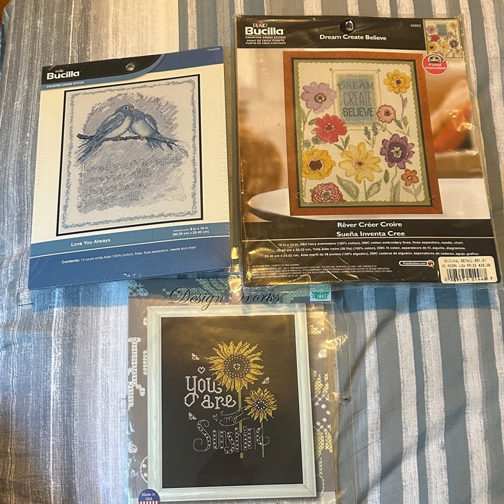 Set of three counted cross stitch